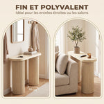 Table Console Cannelée, Rangement Dissimulé, Pieds Colonnes, Style Rustique, Console d'Entrée Étroite, 103x35x80cm Chêne-5