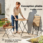 Ensemble de Salon de Jardin Bistrot 3 Pièces, 2 Chaises Pliantes, Table Carrée en Bois d'Acacia, 55x55x71cm, Naturel