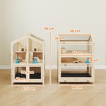 Cage Hamster 3 Étages en Bois avec Bac Amovible, Couvercle Ouvrant, Bascule, Cabane, Fenêtre, 68x61,5x90cm, Naturel