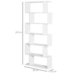 Zickzack-Bücherregal, zeitgenössisches Design, 80B x 23T x 192H cm, 6 Ebenen, Weiß