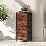 Commode 4 tiroirs en tissu, meuble de rangement avec 4 poches, 2 crochets, structure en acier, 45 x 30 x 94,5 cm, marron