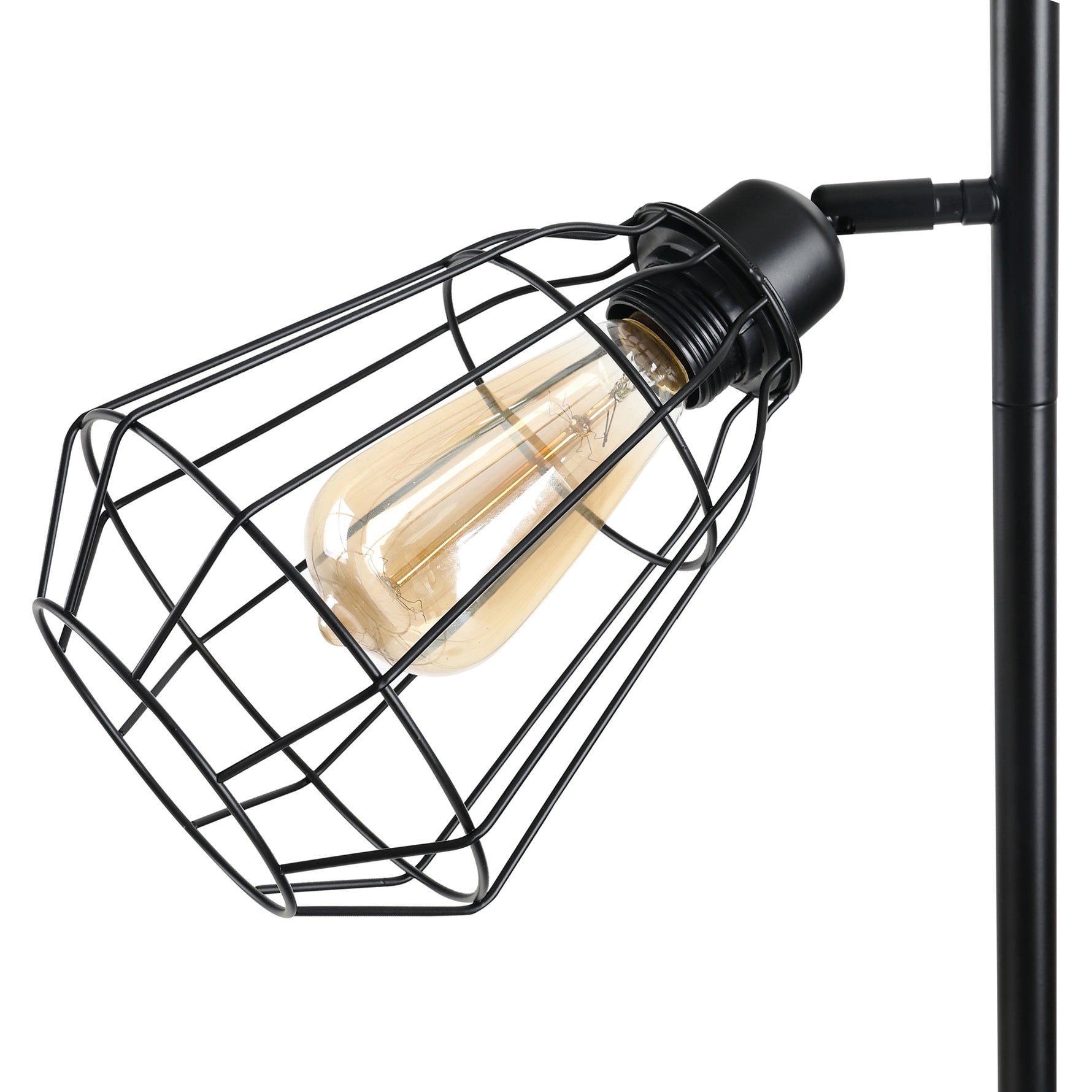 Lampadaire design industriel 3 ampoules max. 40 W abat-jour cage métal noir