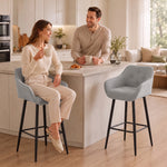 Lot de 2 Tabourets de Bar, Chaises de Bar Rembourrées en Chenille, Assise Large 67H cm, Dossier et Repose-Pieds, Gris