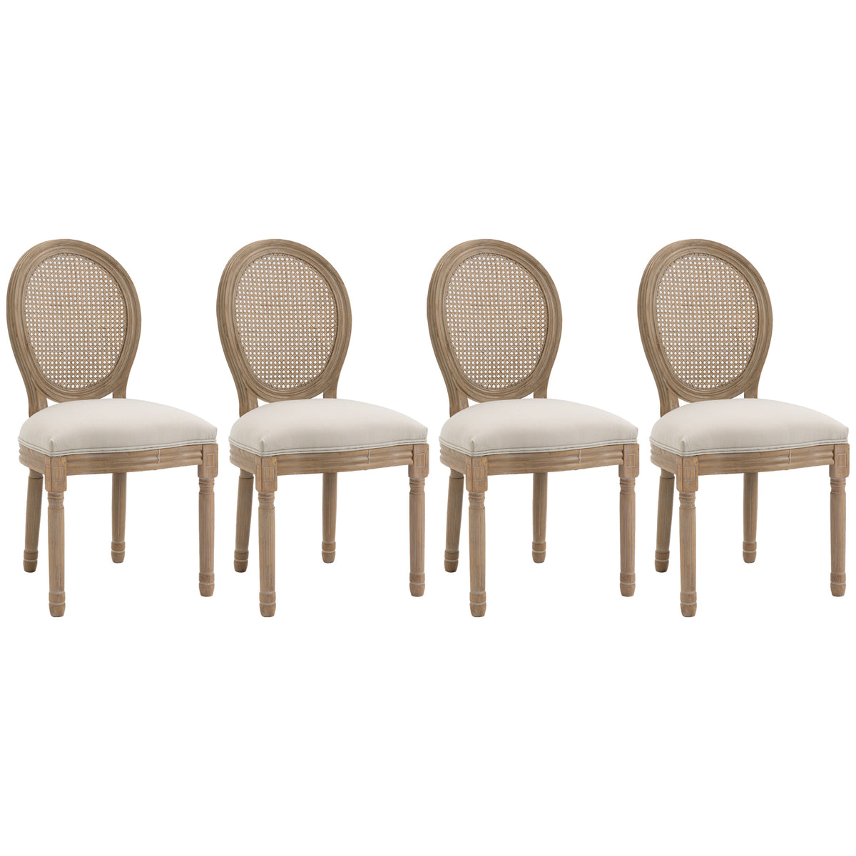 Lot de 4 chaises de Salle à Manger - Chaise de Salon médaillon Style Louis XVI - Bois Massif sculpté, patiné