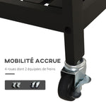 Chariot de Service desserte de Cuisine Table roulantes avec étagère rangement bouteille 60L x 40l x 85H cm Plateau en Acier INOX. Noir