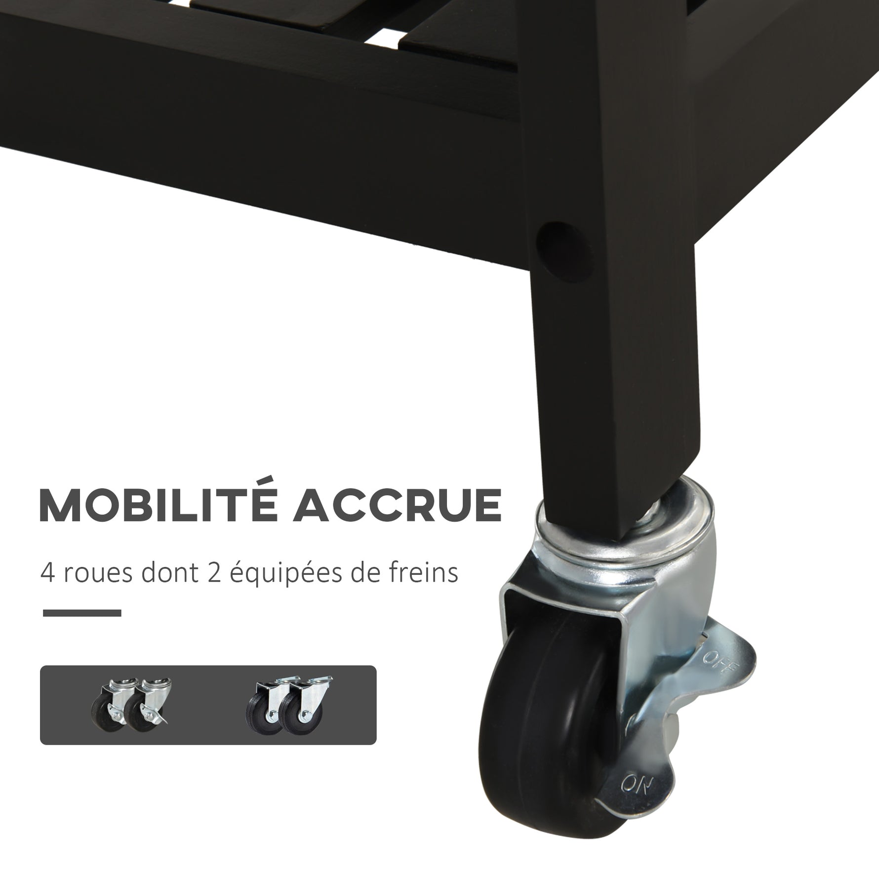Chariot de Service desserte de Cuisine Table roulantes avec étagère rangement bouteille 60L x 40l x 85H cm Plateau en Acier INOX. Noir