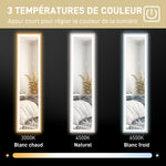 Grand miroir pleine longueur, miroir mural ou sur pied rectangulaire, 40 x 160 cm avec éclairage LED 3 couleurs, chêne