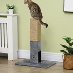 Poteau à gratter pour chat griffoir pour chat balle avec clochette 2 brosses de toilettage 59,5 x 39 x 79 cm beige gris