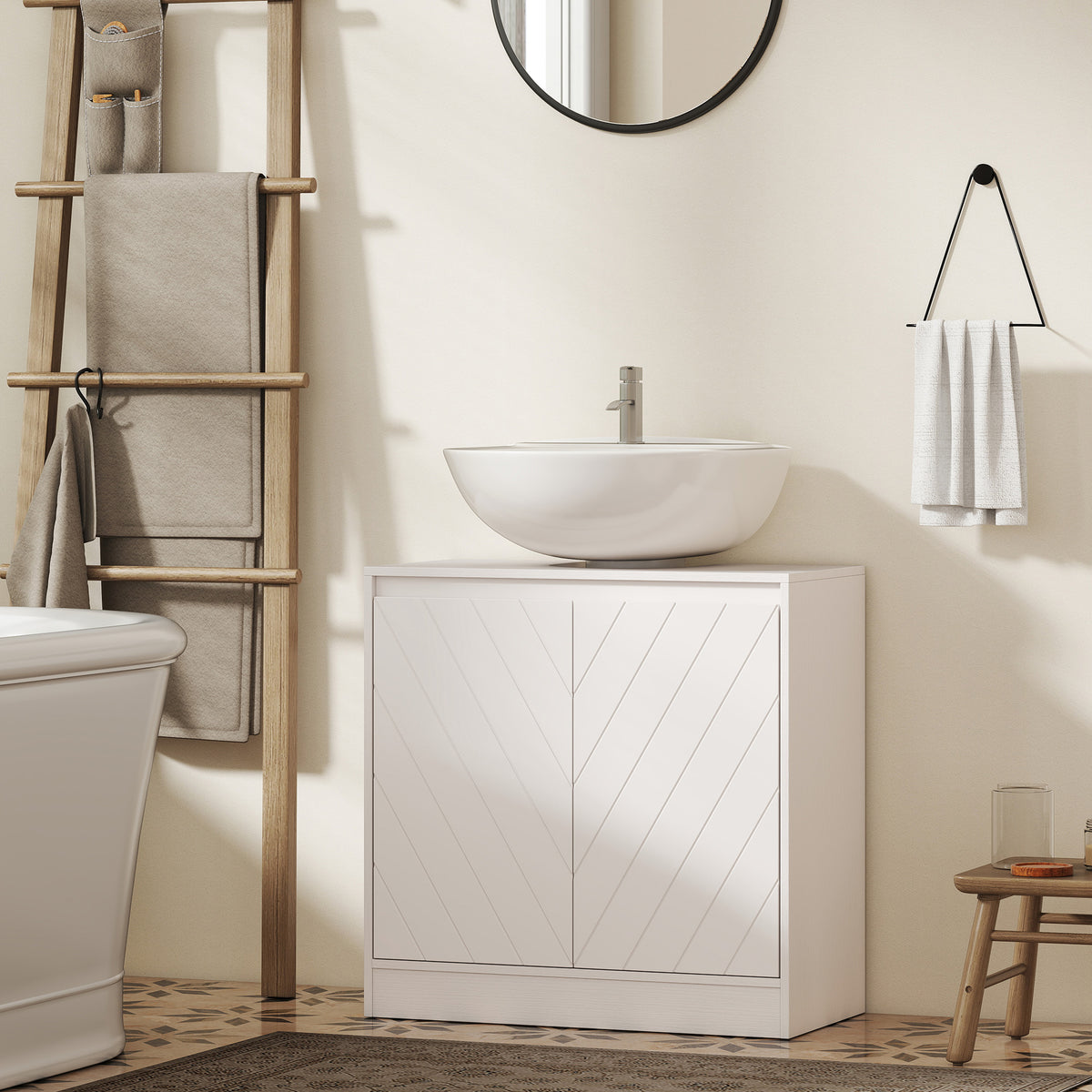Meuble salle de bain sous Lavabo - meuble sous-vasque - placard 2 portes avec étagère blanc