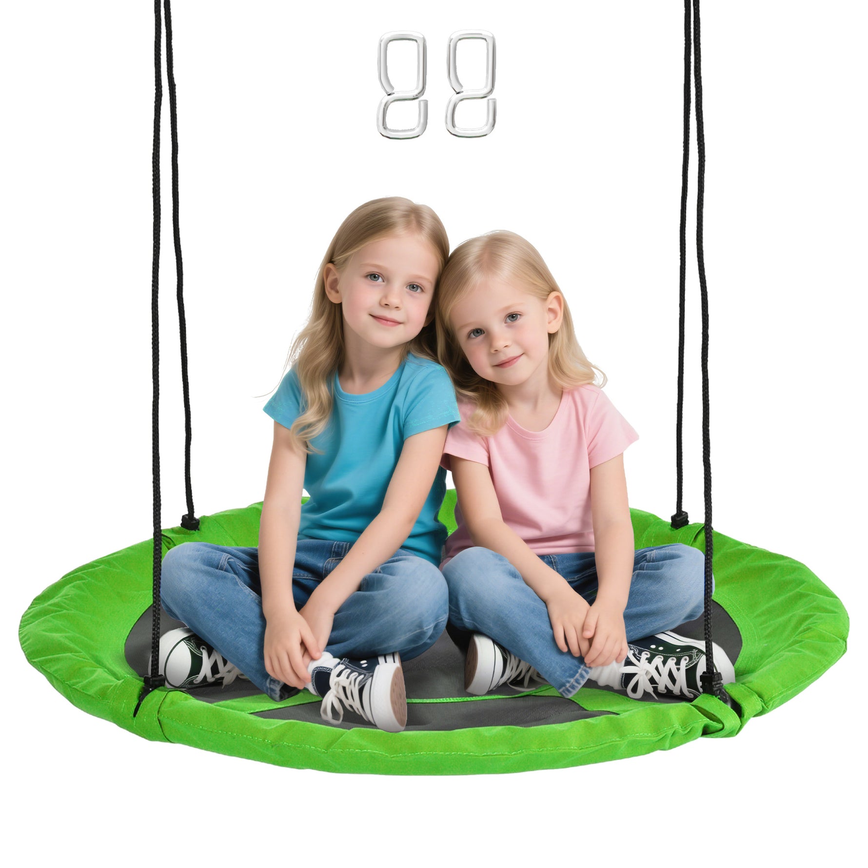 Balançoire nid d'oiseau Ronde balançoire Panier Ø 110 cm 4 Anneaux Inclus métal époxy Oxford Haute densité Vert