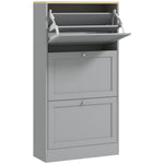 Meuble à chaussures 18 paires, armoire à chaussures avec 3 tiroirs rabattables, étagères réglables, 60x23,5x115cm, gris