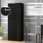 Buffet haut armoire de cuisine 4 portes 2 placards et 1 tiroir central hauteur 180 cm avec 2 étagères réglables noir