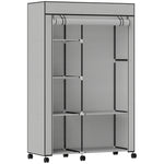 Armadio guardaroba in tessuto mobile contenitore 6 ruote asta appendiabiti e ripiani a giorno 103x43x162,5cm grigio