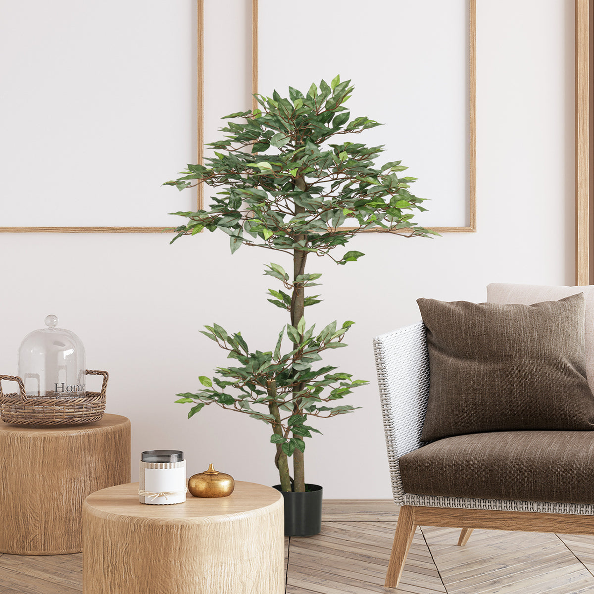 Arbre Artificiel Plante Artificiel ficus Hauteur 1,5 m Tronc Branches Liane Lichen Feuilles Grand réalisme Pot Inclus