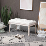 Banc Banquette classique capitonné 80cm bout de lit Rembourrée en lin - bois d'hévéa sculpté, patiné - Crème