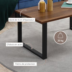 Table basse rectangulaire table de salon style industriel pied métal et plateau aspect bois 100 x 60 x 50 cm