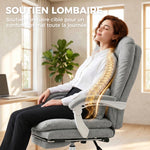 Chaise bureau ergonomique, fauteuil de bureau inclinable en velours avec support lombaire, hauteur réglable, gris clair