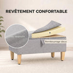 Banc de rangement, bout de lit, repose-pieds rembourré en lin avec pieds en bois de caoutchouc, 71x37x36cm, gris clair