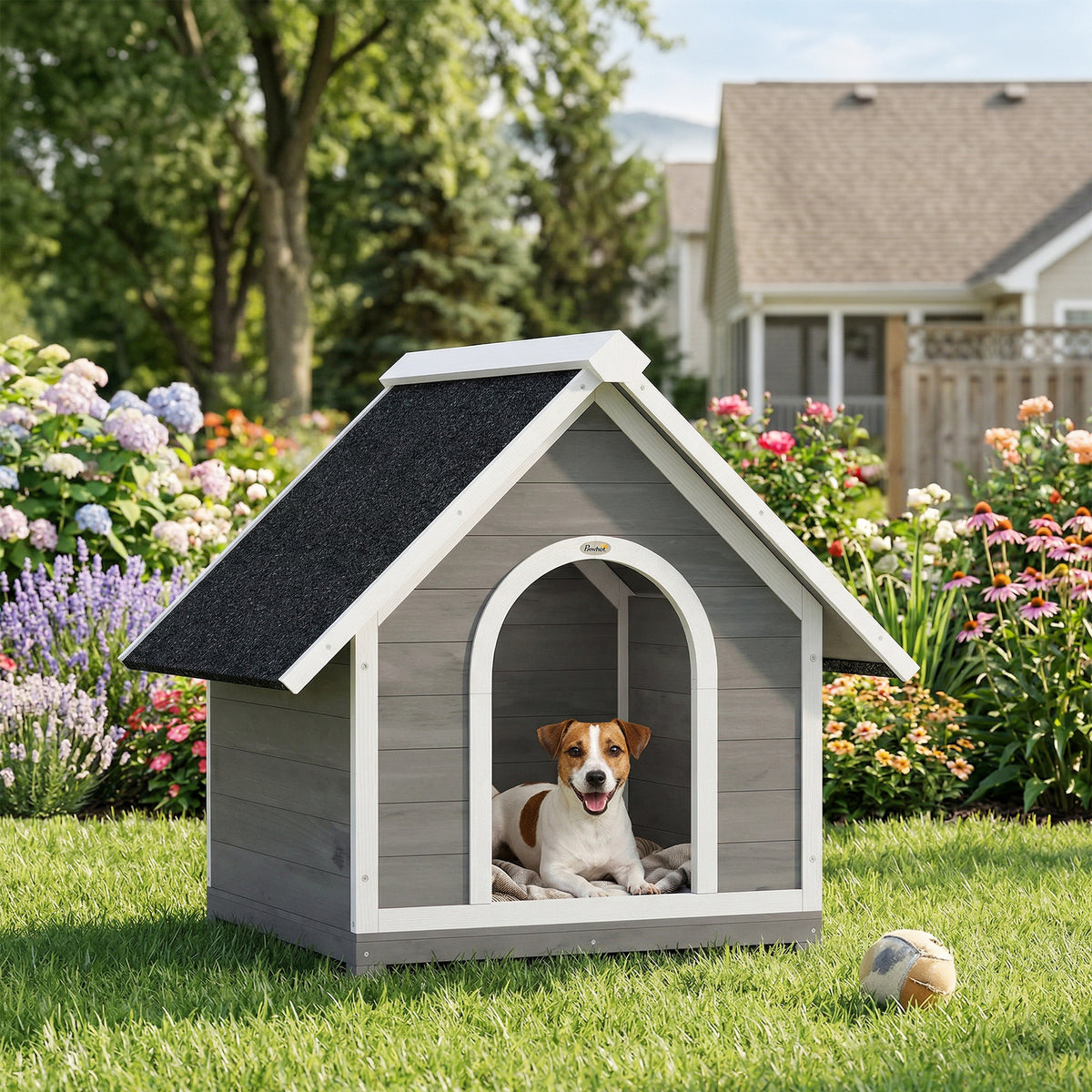 Niche pour Chien Extérieur Maison pour Chien Corps Entièrement Ouvrant pour Nettoyage Facile 84x101x86 cm Gris et Blanc