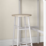 Ensemble table haute de bar + 2 tabourets structure en acier plateau aspect bois naturel 2 personnes blanc