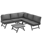 Ensemble salon de jardin d'angle et convertible 4 pièces avec 2 banquettes, 1 fauteuil d'angle et 1 table basse