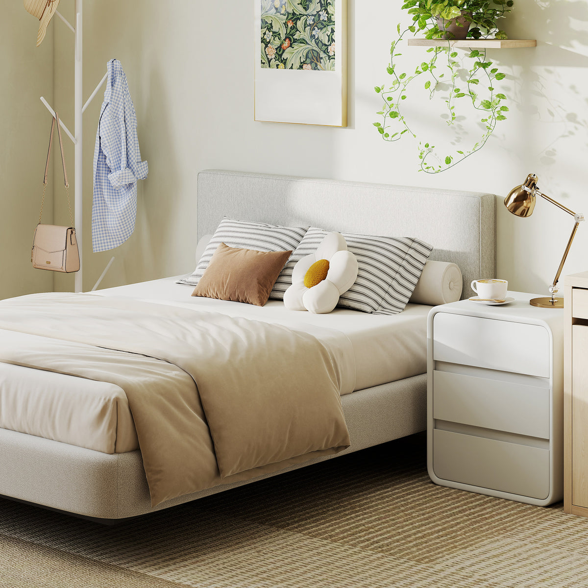 Tête de lit murale en lin, 140 x 60 cm, tête de lit suspendue rembourrée pour chambre à coucher, crème