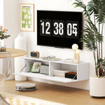 Meuble TV suspendu pour téléviseur jusqu'à 45 55 65 pouces avec 2 placards à portes, 140 x 33 x 29,8 cm, blanc