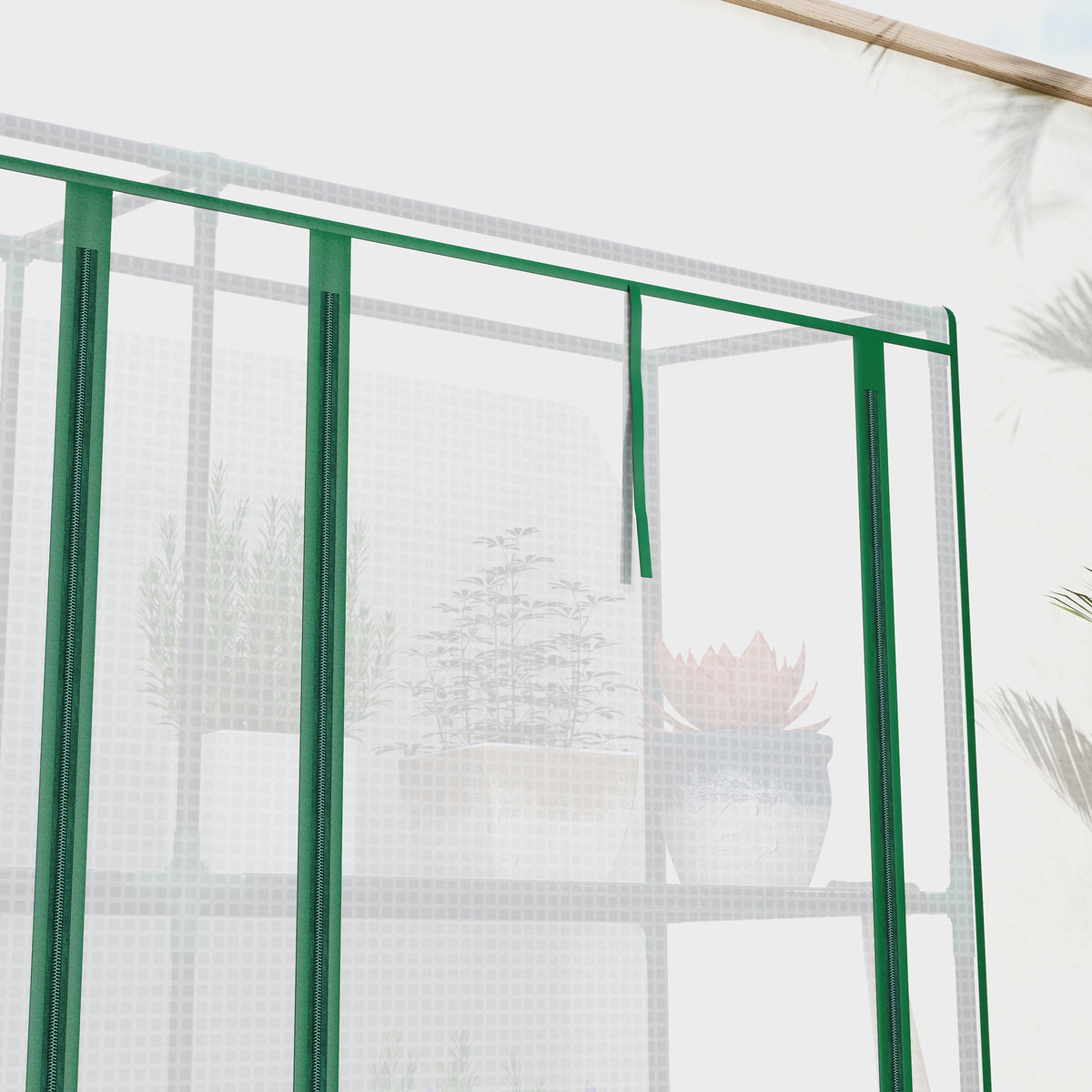 Serre de jardin avec étagères à 3 niveaux serre de balcon 3 portes enroulables zippées 215 x 46 x 151 cm blanc
