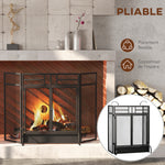 Pare-étincelles grille de protection pour cheminée pare-feu barrière de sécurité 3 volets pliables et porte 120 x 79 cm