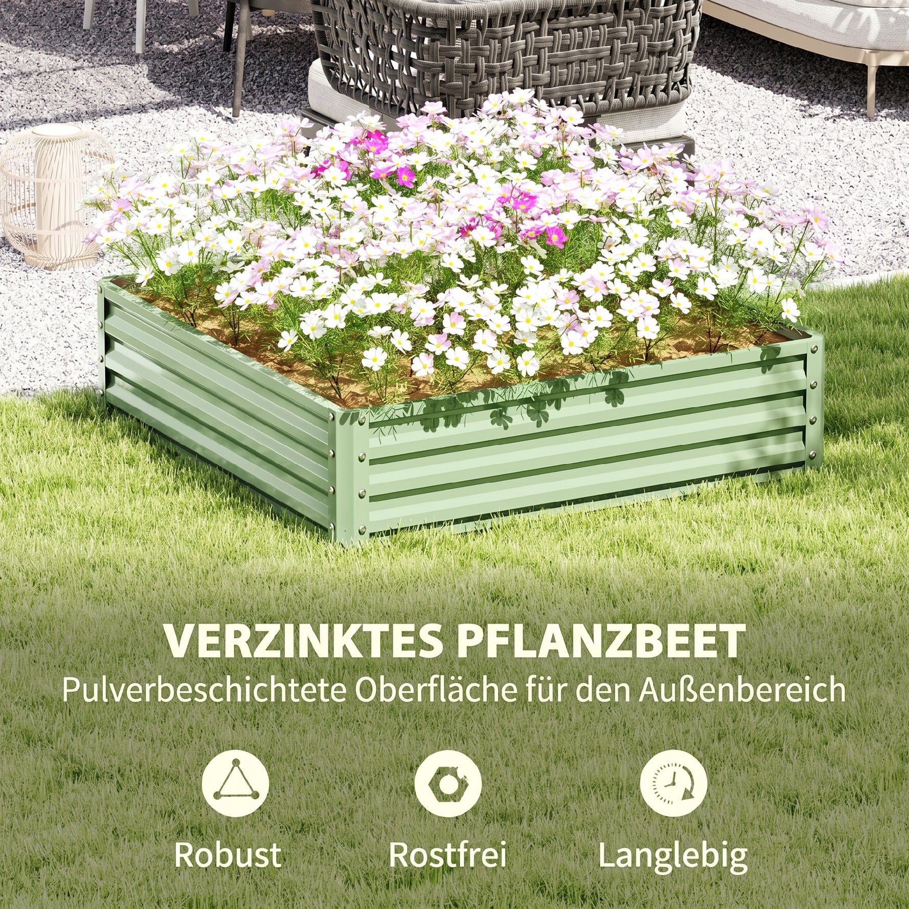 Carré potager de jardin potager surélevé, acier galvanisé, résistant à la rouille 120x120x30cm, vert clair