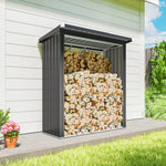 Abri-bûches couvert support pour bois de chauffage plancher surélevé toit incliné, acier galvanisé 150x66,5x150cm gris