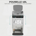 Poubelle de cuisine automatique 48L en acier inoxydable, couvercle à fermeture en douceur, 33x25x69cm, argent