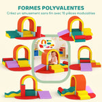 Parcours motricité bébé 10PCS, module motricité bébé en mousse EPE avec housse en revêtement PU, multicolore