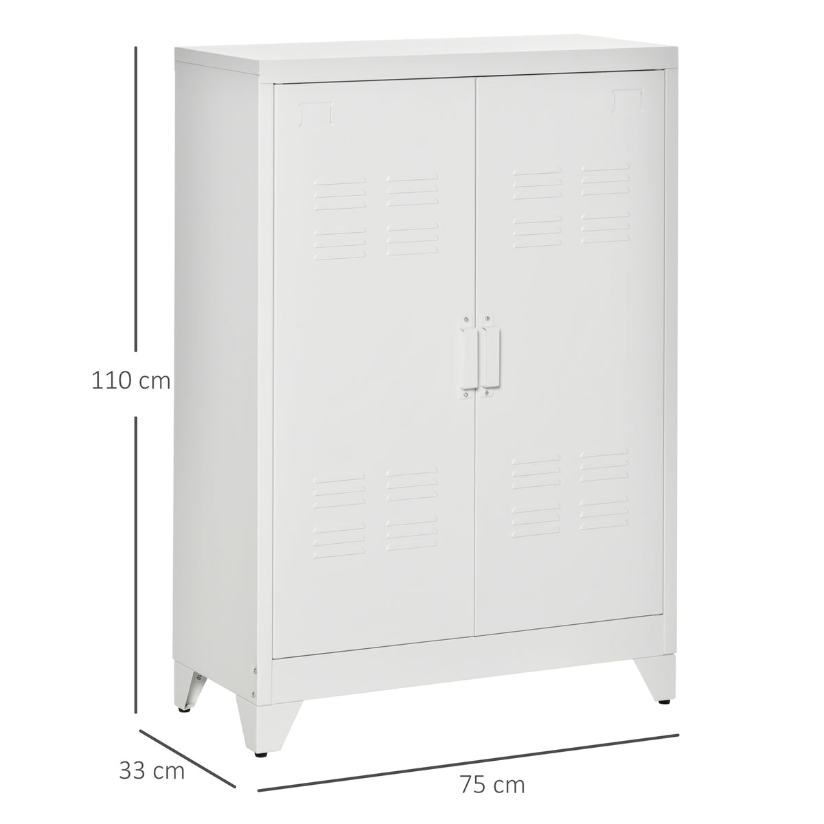 Armadio da ufficio a 3 ripiani mobiletto contenitore per ufficio in metallo 2 ante ripiani regolabili 75 x 33 x 110 cm bianco