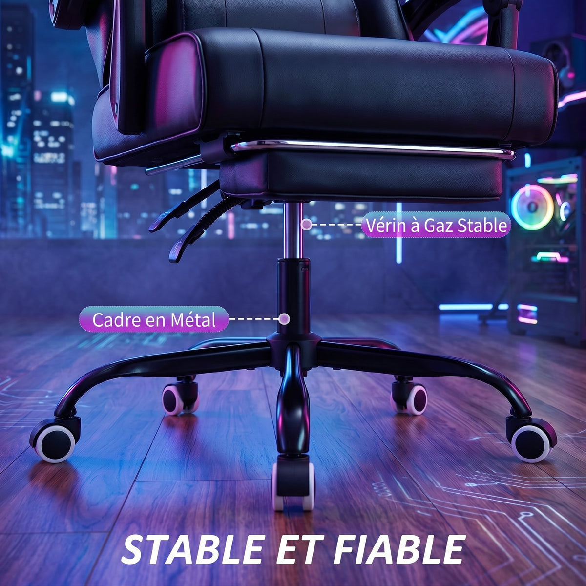Ergonomische gamestoel, gamerstoel met masserende lendensteun, verstelbare rugleuning, in hoogte verstelbaar, zwart