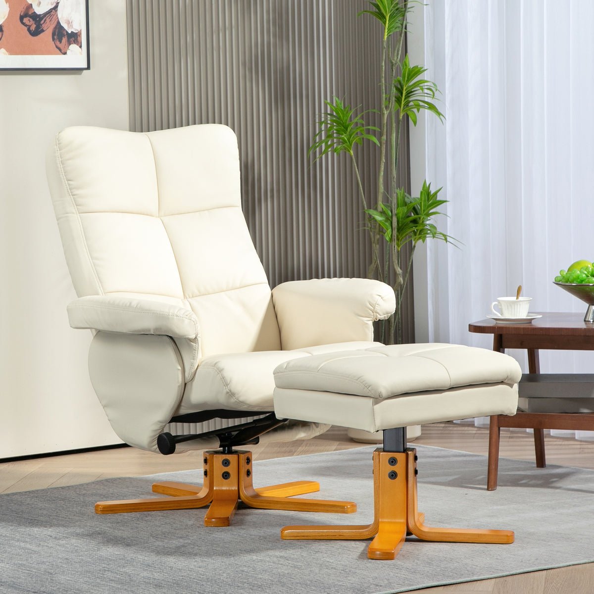 Fauteuil relax avec repose-pied, fauteuil de relaxation, pivotant à 360°, dossier inclinable, 80 x 86 x 99 cm, crème