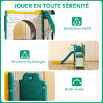 Toboggan pour enfant 7 en 1 avec panier de basket, télescope, rangement, tunnel, escalade, tableau de dessin, jaune