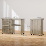 Table de couture pliante meuble couture à abattant avec bacs de rangement, étagère ouverte et roulettes effet bois grisé
