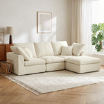 Canapé 3 Places avec Pouf Réversible, Canapé d'Angle Modulable en Chenille 254 cm Moderne, Assise Large, Crème-1