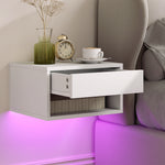 Lot de 2 tables de chevet suspendues avec éclairage LED RGB contrôle par application, étagère, tiroir, 37x32x21cm, blanc