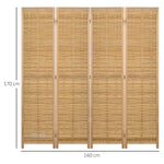 Paravent en bois séparateur de pièce closion de séparation pliable 4 panneaux en bambou 160 x 170 cm naturel clair
