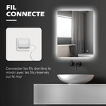Miroir rectangulaire mural lumineux LED de salle de bain 80 x 60 cm luminosité réglable blanc transparent