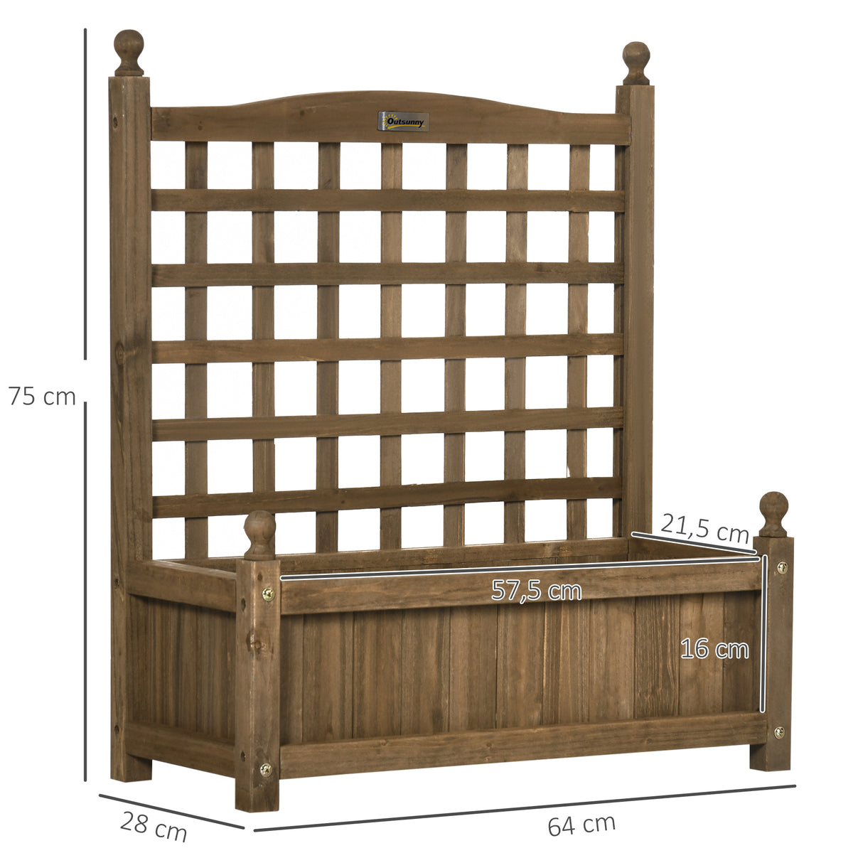 Jardinière avec treillis bac à fleurs jardinière sur pied 64 x 28 x 75 cm inserts d'irrigation bois massif