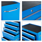 Chariot à outils sur roulettes, Servante d'atelier en acier 5 tiroirs verrouillable 2 clés, 61,5 x 33 x 82,5 cm, bleu