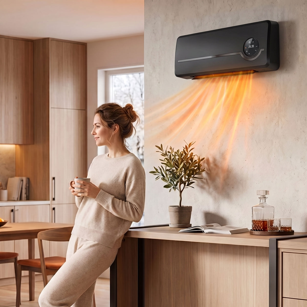 Keramik-Wandheizgerät 1000/2000W, Elektroheizung, Ventilator, Thermostat, Timer, 50x18,6x12,9cm, schwarz