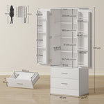 Buffet haut cuisine, armoire de cuisine, 2 portes, 8 porte-épices, 2 tiroirs, étagères réglables, 60x40x159cm, blanc