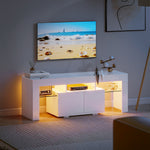 Meuble TV, meuble télé avec éclairage LED RGB, haute brillance, étagères en verre trempé, 120x34x45cm, blanc