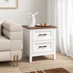 Table de chevet, table de nuit avec 2 tiroirs, plateau effet bois, style rustique, pour chambre à coucher, salon, blanc