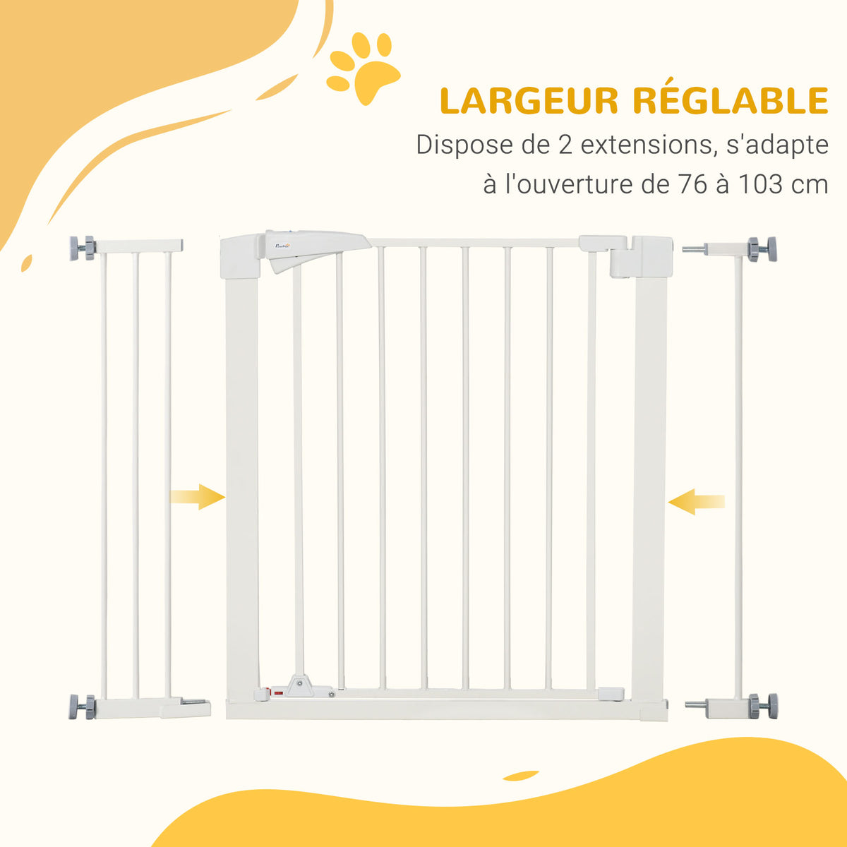 Barrière de sécurité pour chien animaux sans perçage avec fermeture automatique largeur 76-103 cm blanc