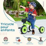 Tricycle enfants avec sonnette et panier selle réglable avec dossier - pour enfant de 2 à 5 ans vert